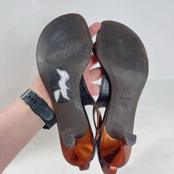 Donald J. Pliner Viana Copper Leather Kitten Heels Heeled Sandals y2k Size 8 - Picture 4 of 7